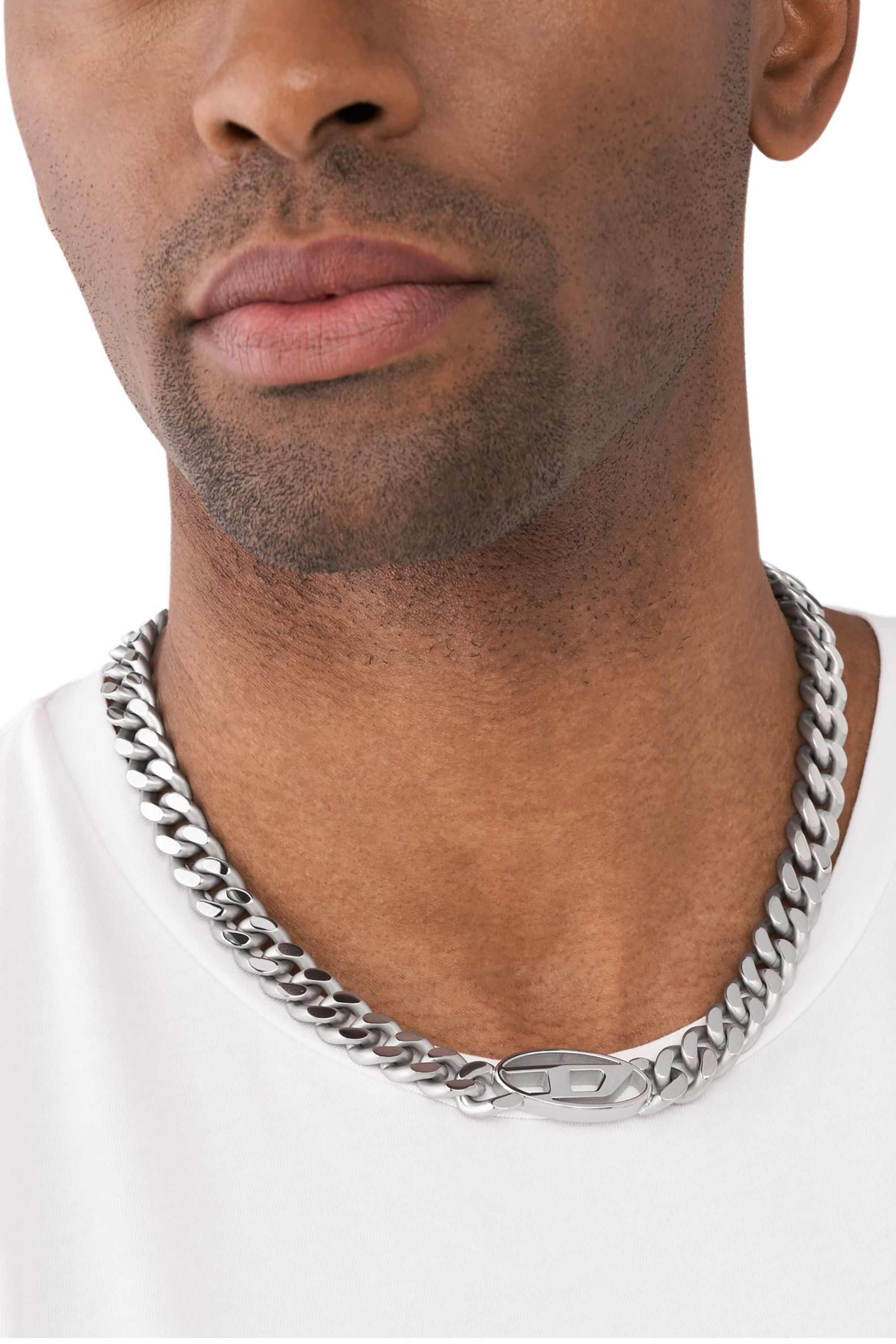 Diesel - DX1433, Man's Oval D Logo Choker Necklace in Silver - 4